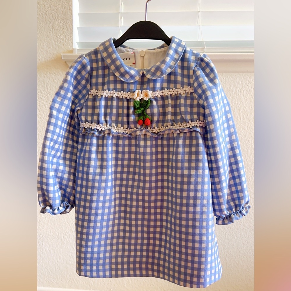 Gucci Blue and White Blouse with Ruffle Detail